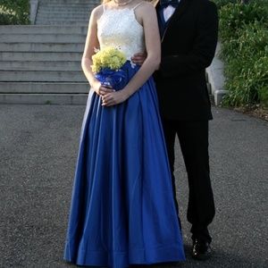 BLUE/WHITE TWO PIECE PROM DRESS